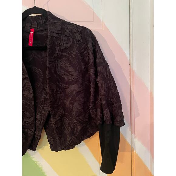 IC Collection Black Textured Kimono Jacket L Made in USA Rib Cuff Coat - Picture 9 of 11